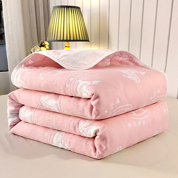 静缘分 2026新款全棉纯棉6层纱布毛巾被纯棉六层纱布毯 快乐木马粉