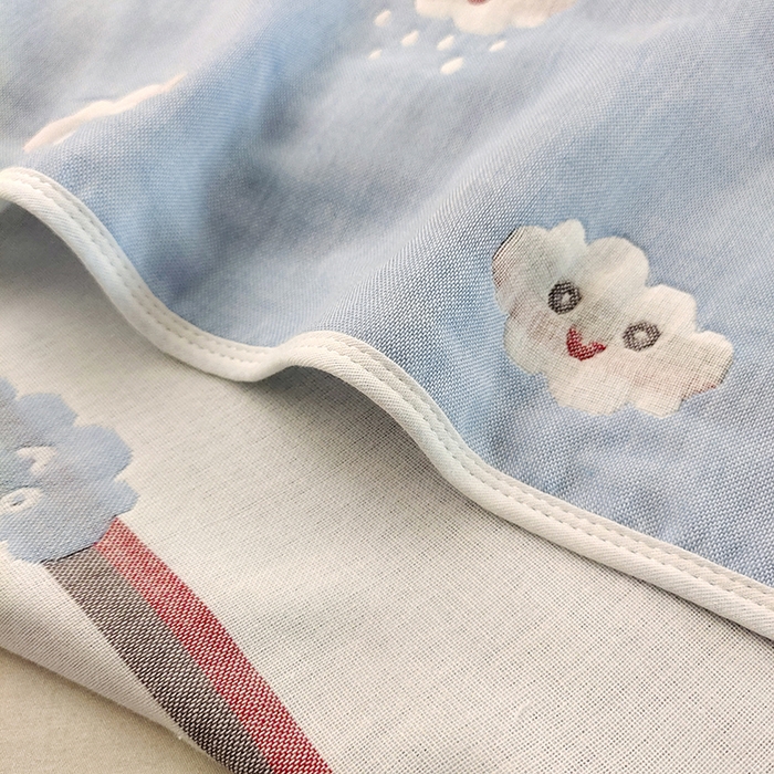 91家纺网 家纺一手货源 找家纺 静缘分 2026新款全棉纯棉6层纱布毛巾被纯棉六层纱布毯 笑脸蓝