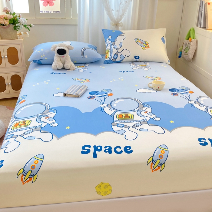 91家纺网 家纺一手货源 找家纺 朵朵家纺 2025新款超柔水洗棉云感印花单床笠床垫保护套床笠（床垫保护套可定制尺寸 ）-场景一 宇航员