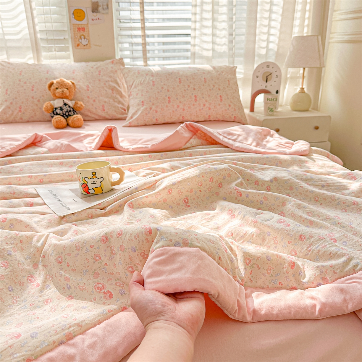 91家纺网 家纺一手货源 找家纺 晓时候 2026新款小清新印花夏被夏凉被空调被新疆棉花被被子被芯 春晓