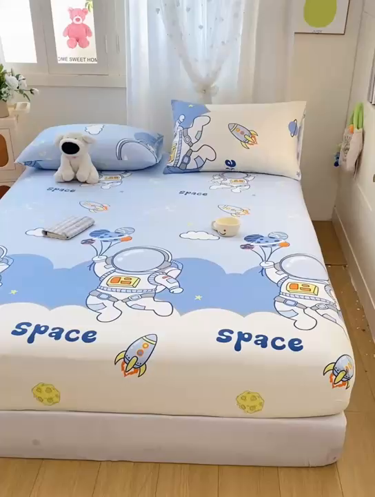 91家纺网 家纺一手货源 找家纺 朵朵家纺 2025新款超柔水洗棉云感印花单床笠床垫保护套床笠（床垫保护套可定制尺寸 ）-场景一 宇航员