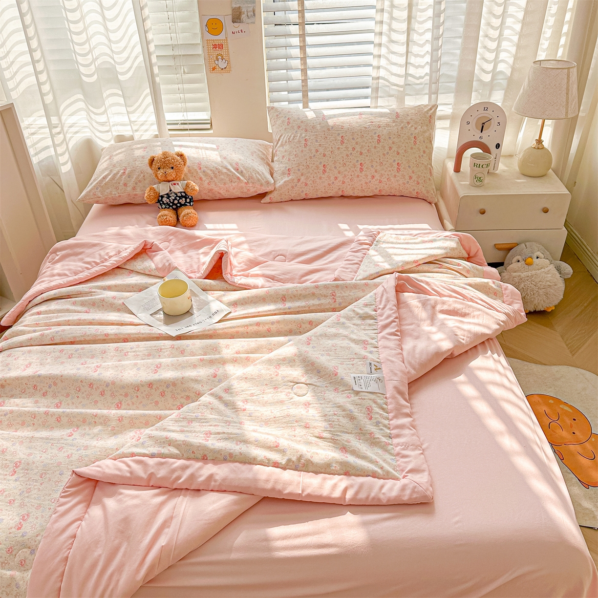 91家纺网 家纺一手货源 找家纺 晓时候 2026新款小清新印花夏被夏凉被空调被新疆棉花被被子被芯 春晓