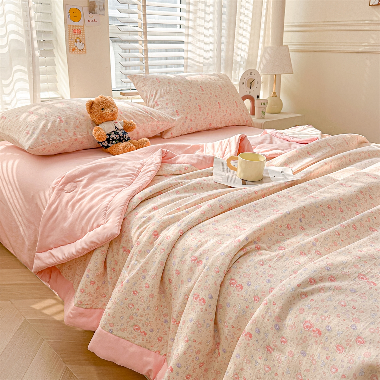 91家纺网 家纺一手货源 找家纺 晓时候 2026新款小清新印花夏被夏凉被空调被新疆棉花被被子被芯 春晓