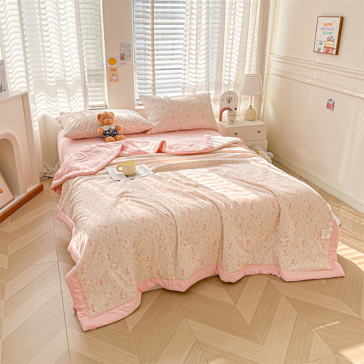 91家纺网 家纺一手货源 找家纺 晓时候 2026新款小清新印花夏被夏凉被空调被新疆棉花被被子被芯 春晓