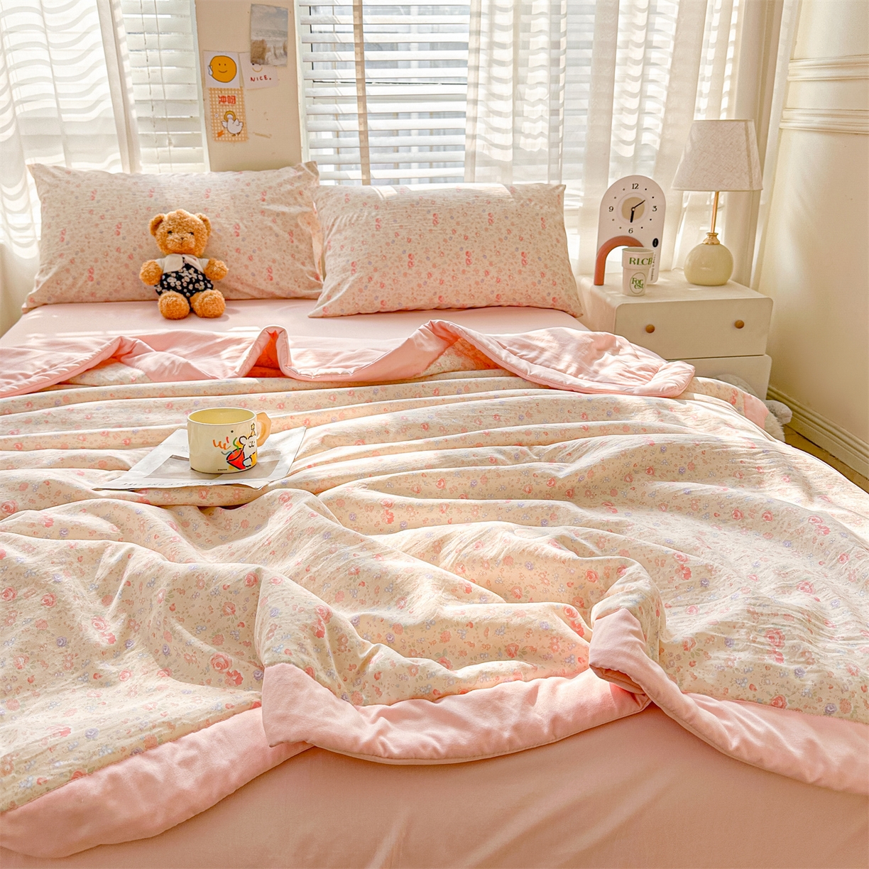 91家纺网 家纺一手货源 找家纺 晓时候 2026新款小清新印花夏被夏凉被空调被新疆棉花被被子被芯 春晓