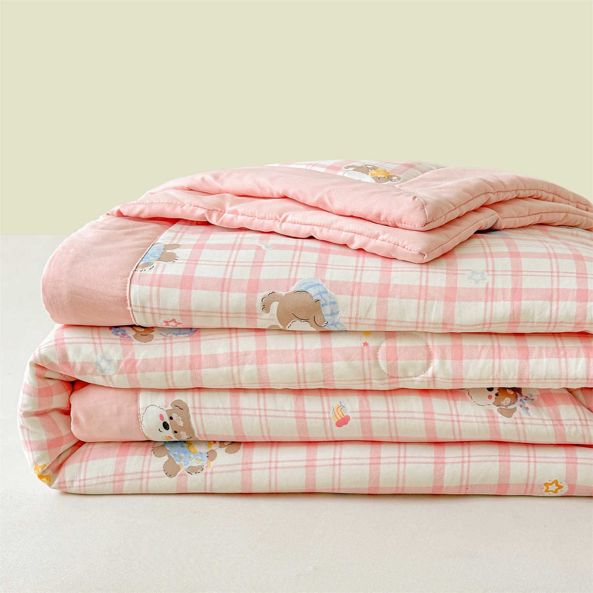 91家纺网 家纺一手货源 找家纺 晓时候 2026新款小清新印花夏被夏凉被空调被新疆棉花被被子被芯 粉格萌犬