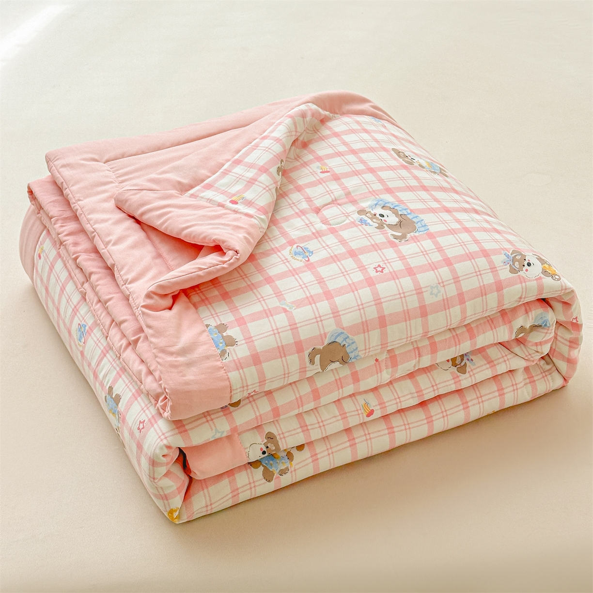 91家纺网 家纺一手货源 找家纺 晓时候 2026新款小清新印花夏被夏凉被空调被新疆棉花被被子被芯 粉格萌犬