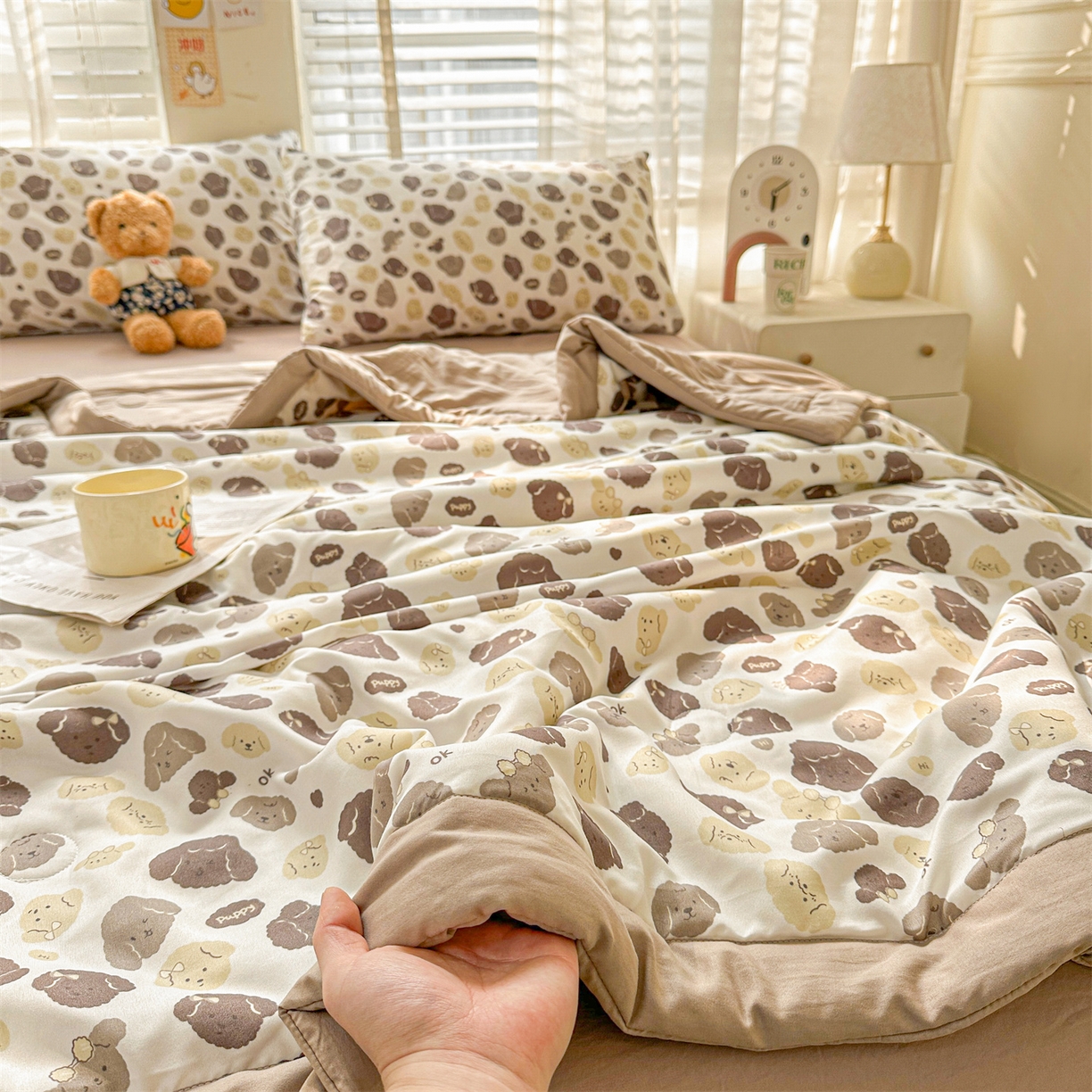 91家纺网 家纺一手货源 找家纺 晓时候 2026新款小清新印花夏被夏凉被空调被新疆棉花被被子被芯 开心小狗