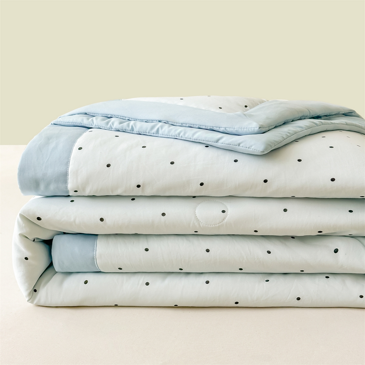 91家纺网 家纺一手货源 找家纺 晓时候 2026新款小清新印花夏被夏凉被空调被新疆棉花被被子被芯 蓝色波点