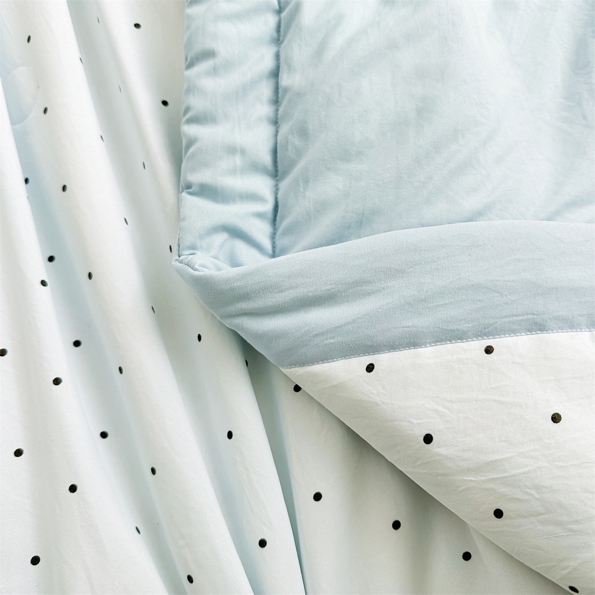 91家纺网 家纺一手货源 找家纺 晓时候 2026新款小清新印花夏被夏凉被空调被新疆棉花被被子被芯 蓝色波点