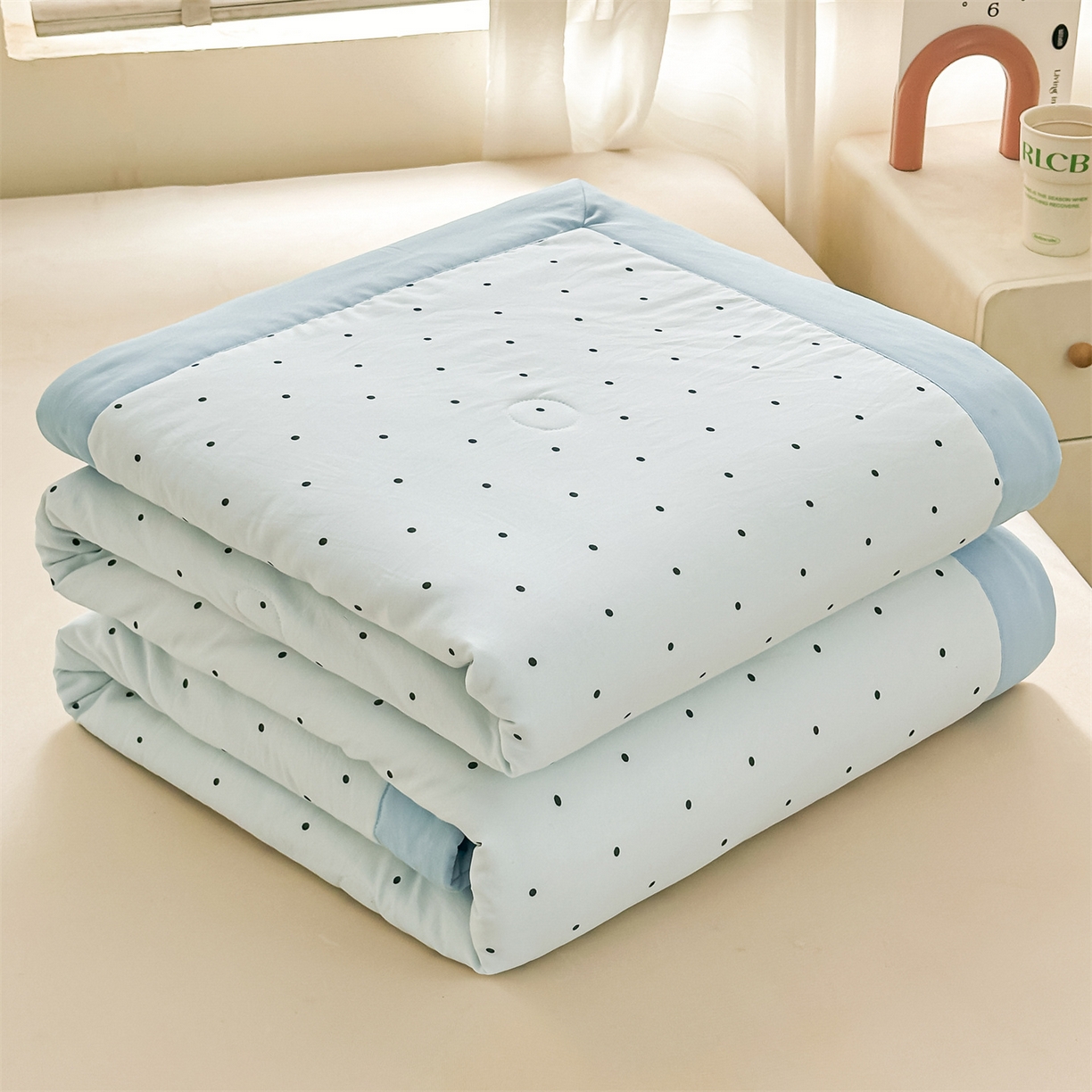 91家纺网 家纺一手货源 找家纺 晓时候 2026新款小清新印花夏被夏凉被空调被新疆棉花被被子被芯 蓝色波点