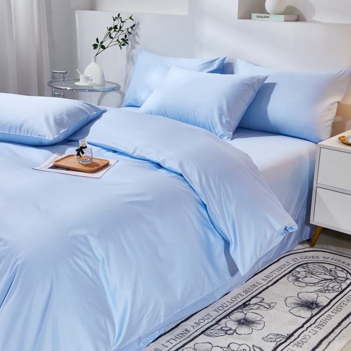 91家纺网 家纺一手货源 找家纺 晶缦家纺 2026新款喷气A类全棉13376纯棉斜纹纯色多规格四件套 沐朗-天蓝