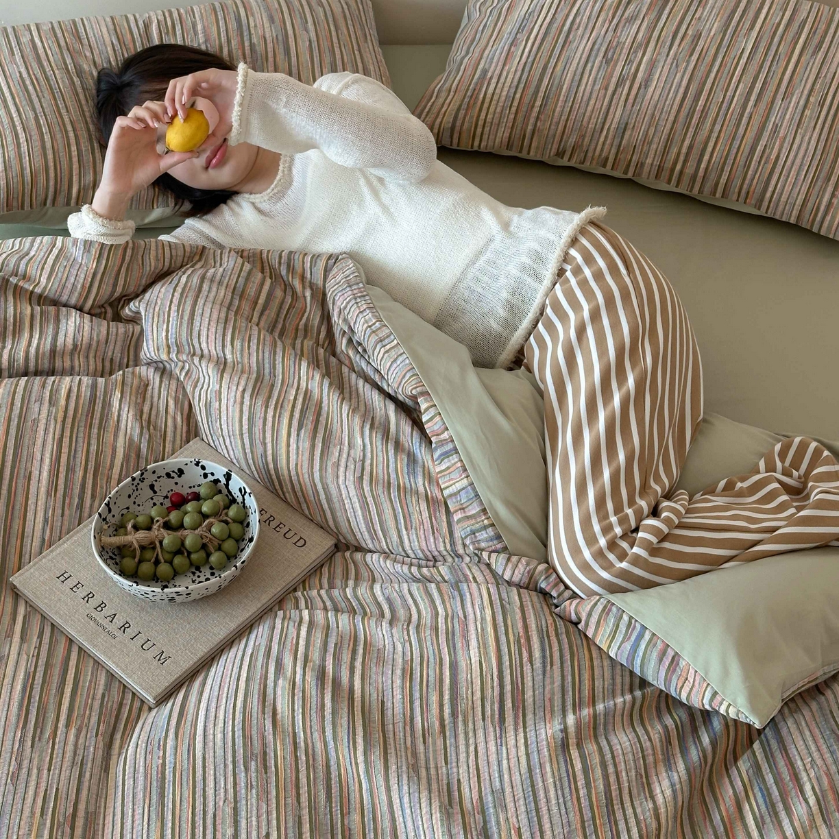 91家纺网 家纺一手货源 找家纺 （总）云上 2026新款全棉纯棉色纺混段染条四件套-暮光