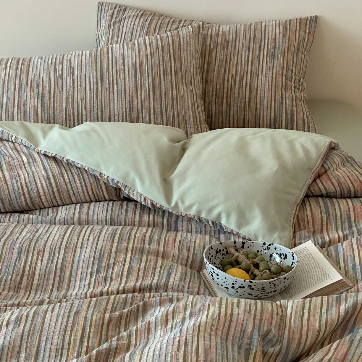 91家纺网 家纺一手货源 找家纺 （总）云上 2026新款全棉纯棉色纺混段染条四件套-暮光