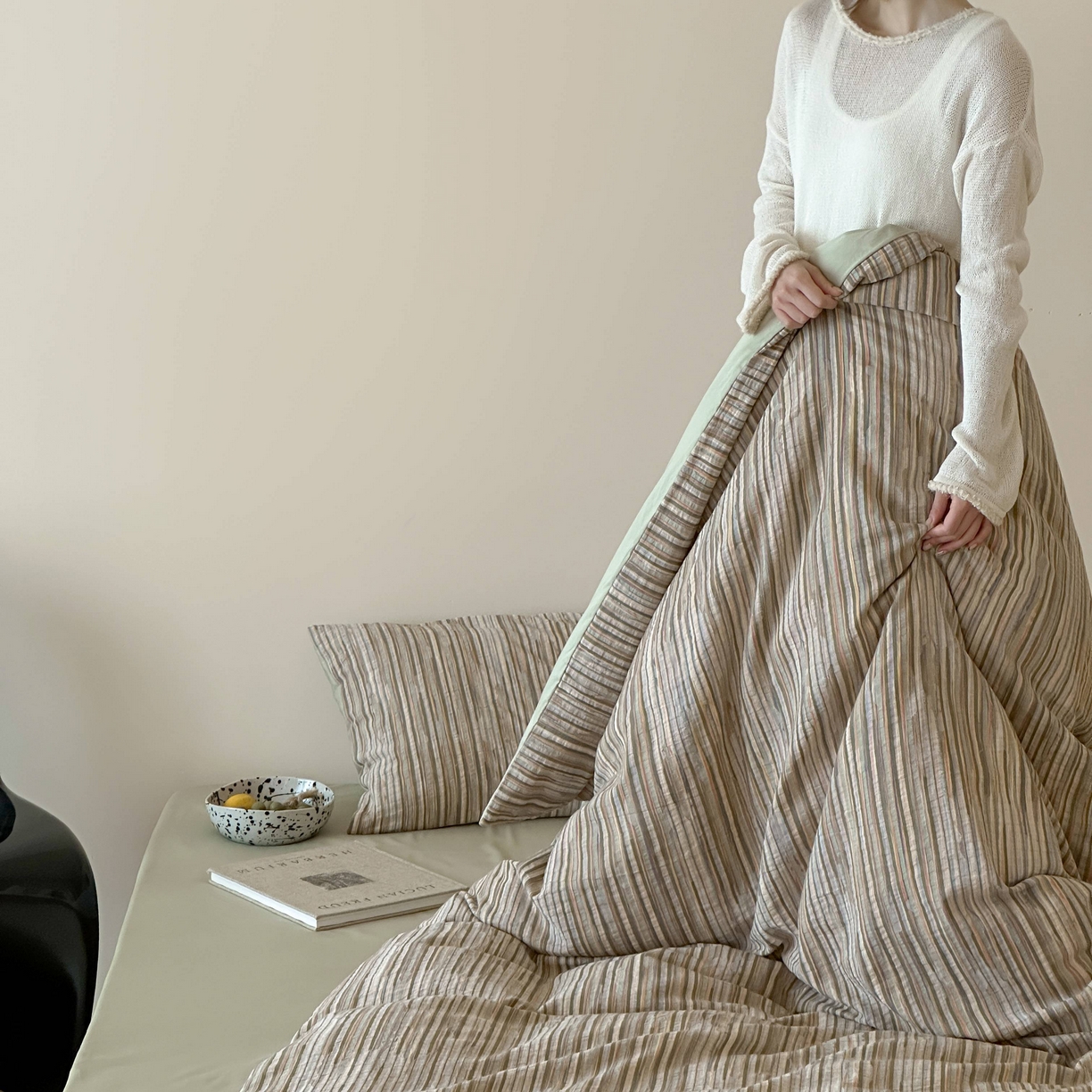 91家纺网 家纺一手货源 找家纺 （总）云上 2026新款全棉纯棉色纺混段染条四件套-暮光