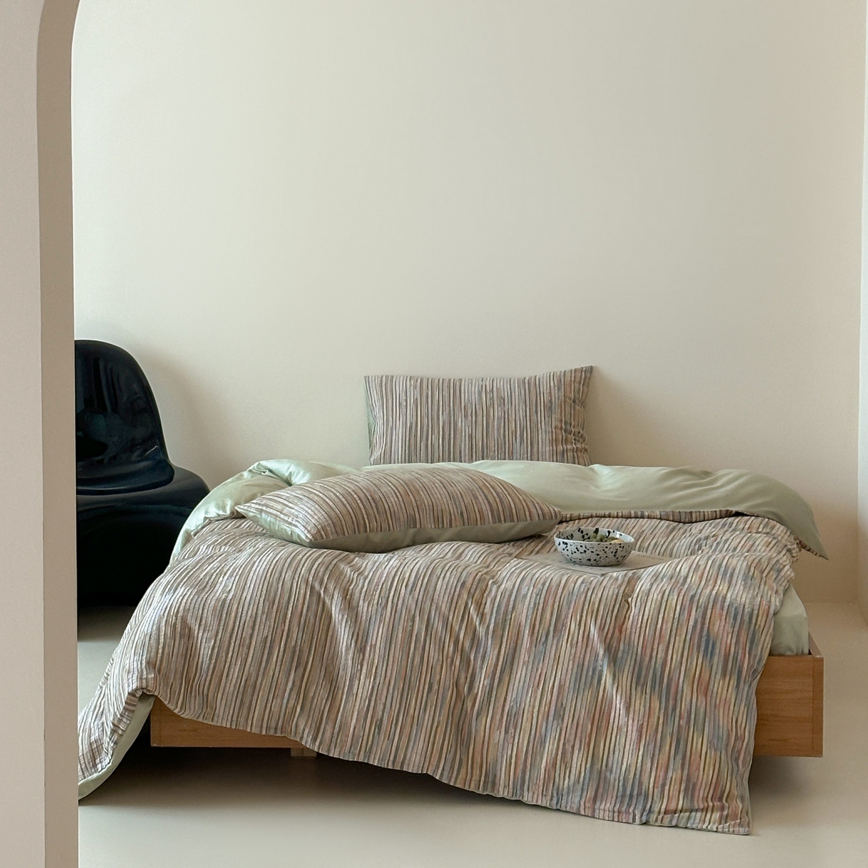 91家纺网 家纺一手货源 找家纺 （总）云上 2026新款全棉纯棉色纺混段染条四件套-暮光