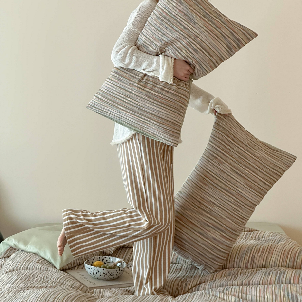 91家纺网 家纺一手货源 找家纺 （总）云上 2026新款全棉纯棉色纺混段染条四件套-暮光