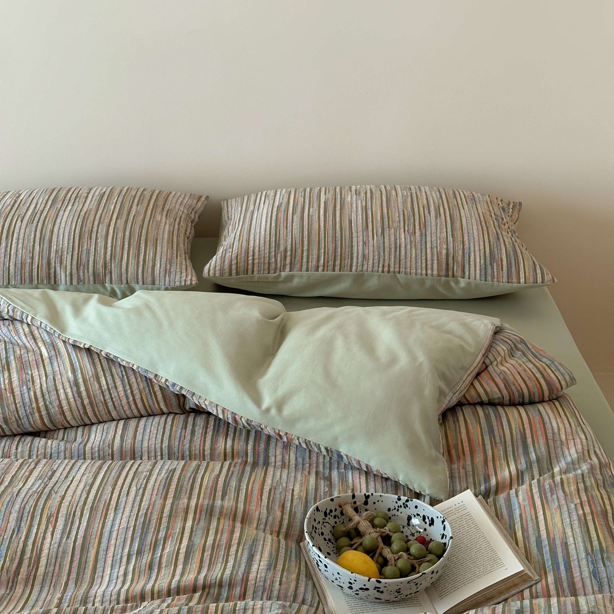 91家纺网 家纺一手货源 找家纺 （总）云上 2026新款全棉纯棉色纺混段染条四件套-暮光