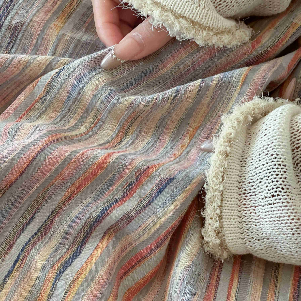 91家纺网 家纺一手货源 找家纺 云上 2026新款全棉纯棉色纺混段染条四件套-暮光 暮光-橙灰