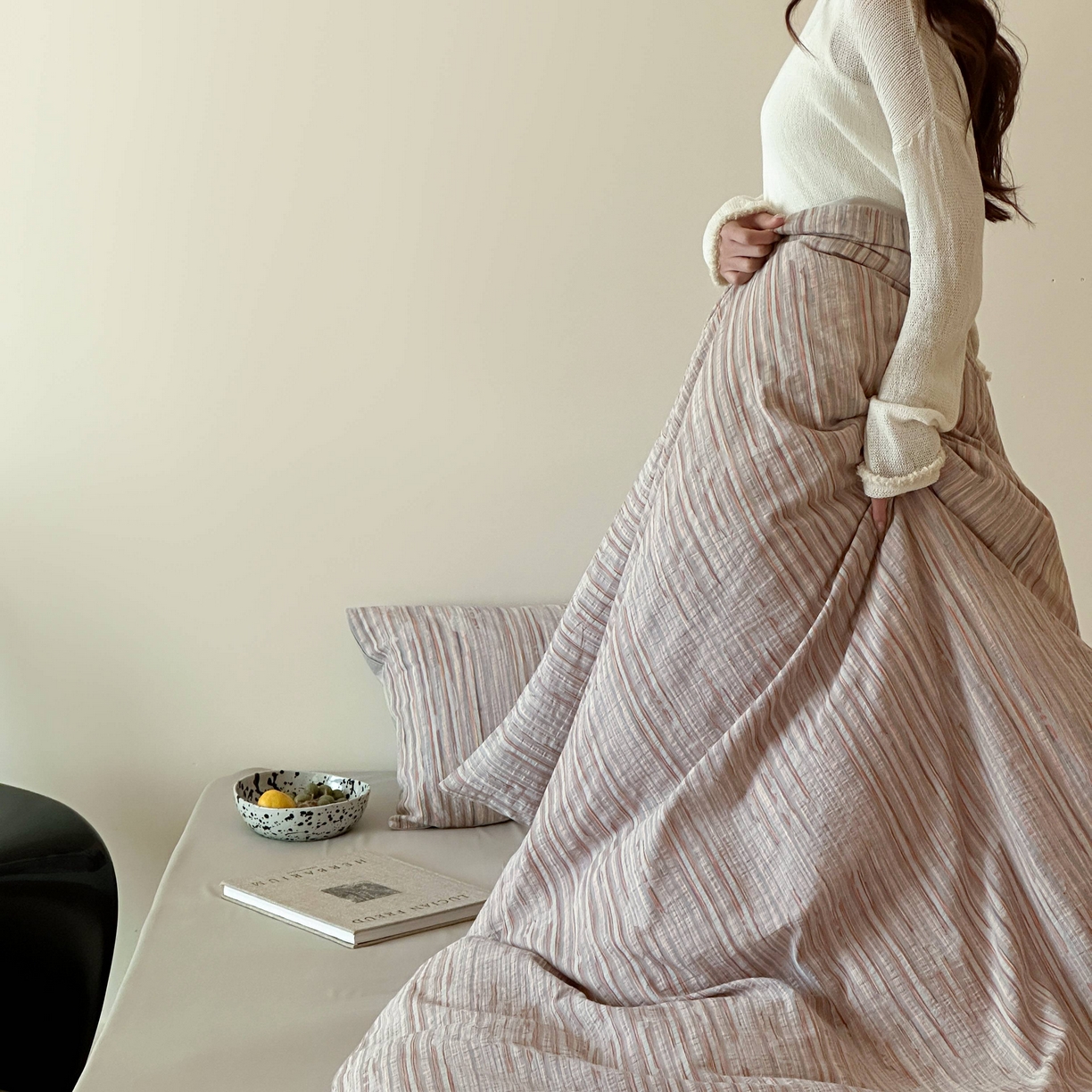 91家纺网 家纺一手货源 找家纺 云上 2026新款全棉纯棉色纺混段染条四件套-暮光 暮光-橙灰