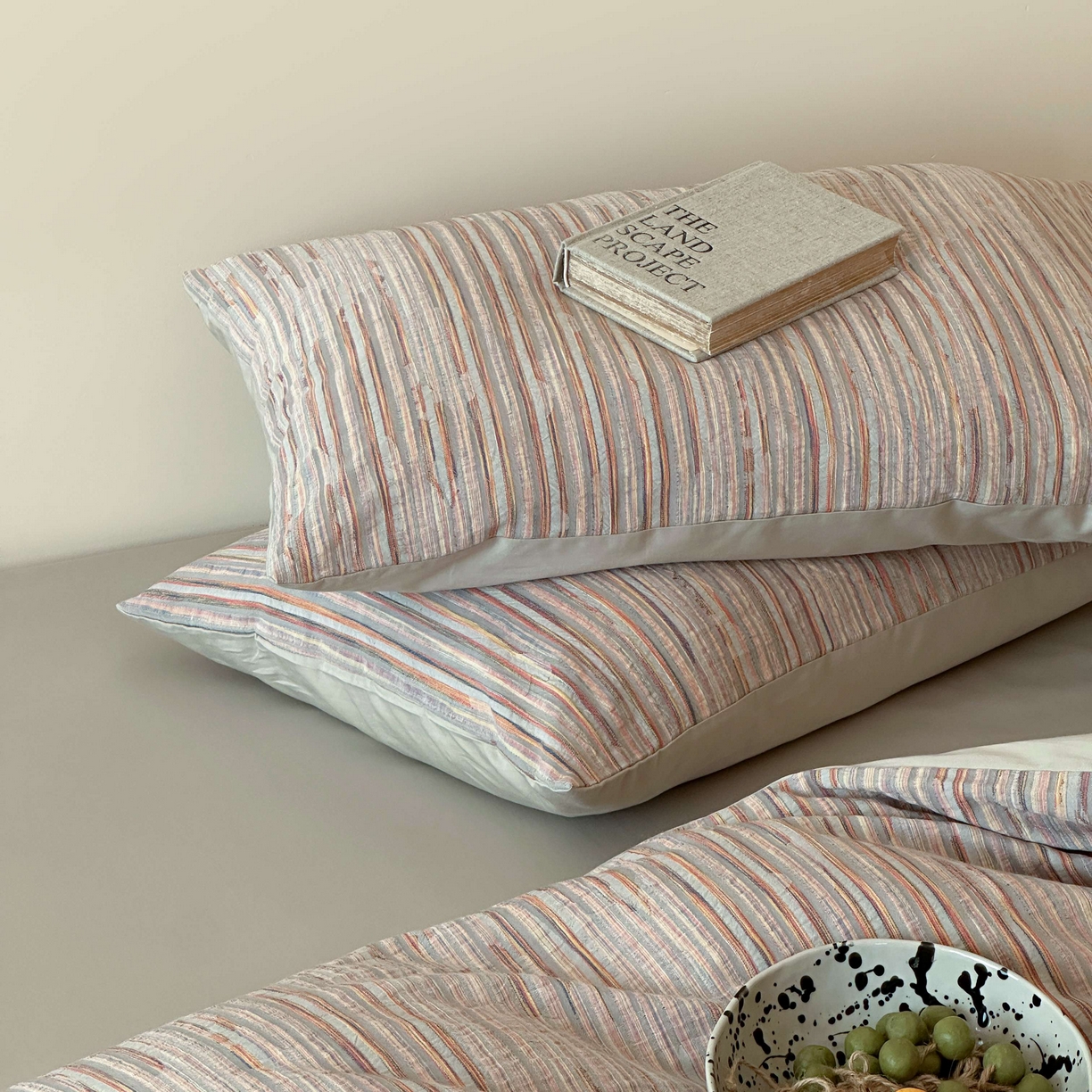 91家纺网 家纺一手货源 找家纺 云上 2026新款全棉纯棉色纺混段染条四件套-暮光 暮光-橙灰