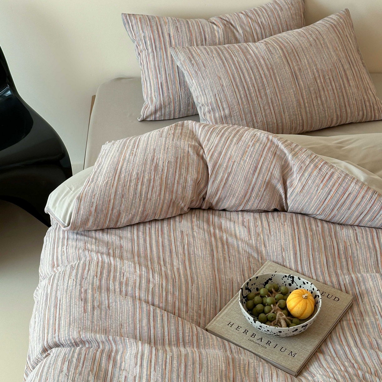 91家纺网 家纺一手货源 找家纺 云上 2026新款全棉纯棉色纺混段染条四件套-暮光 暮光-橙灰