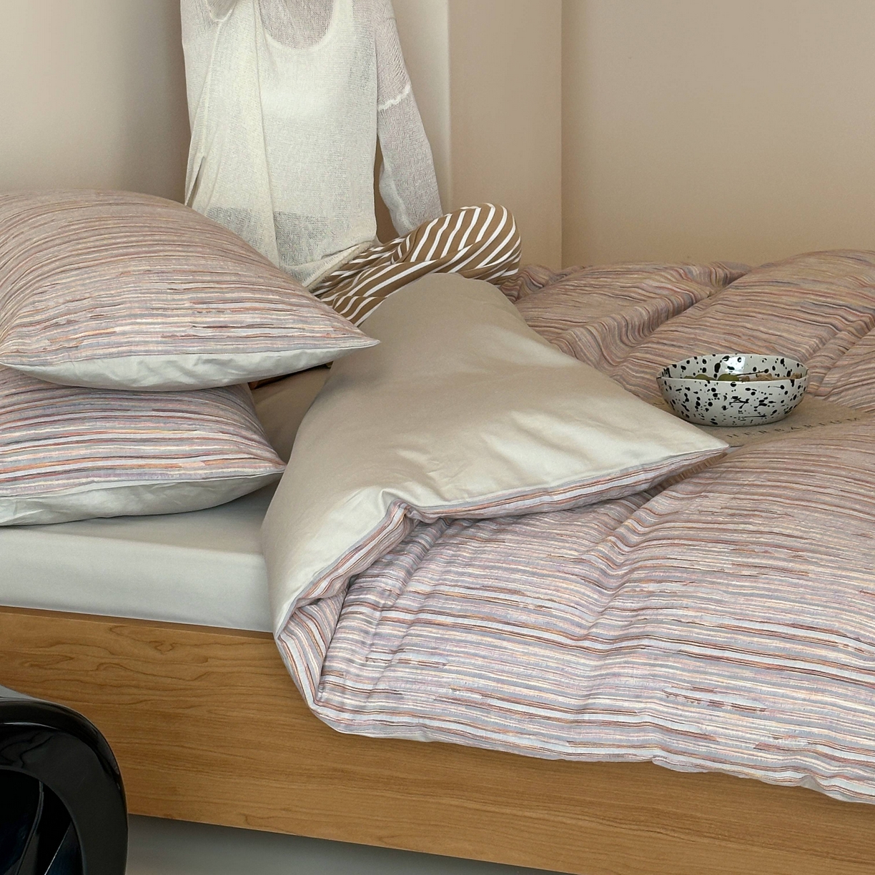 91家纺网 家纺一手货源 找家纺 云上 2026新款全棉纯棉色纺混段染条四件套-暮光 暮光-橙灰