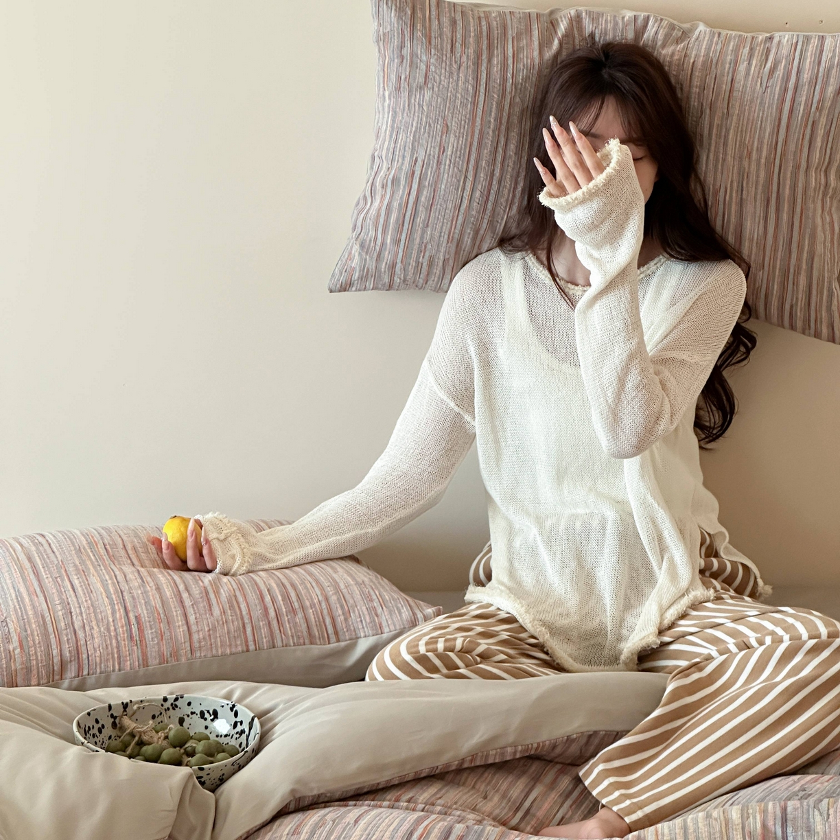 91家纺网 家纺一手货源 找家纺 云上 2026新款全棉纯棉色纺混段染条四件套-暮光 暮光-橙灰