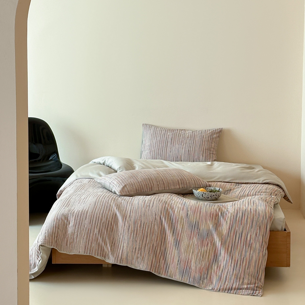 91家纺网 家纺一手货源 找家纺 云上 2026新款全棉纯棉色纺混段染条四件套-暮光 暮光-橙灰