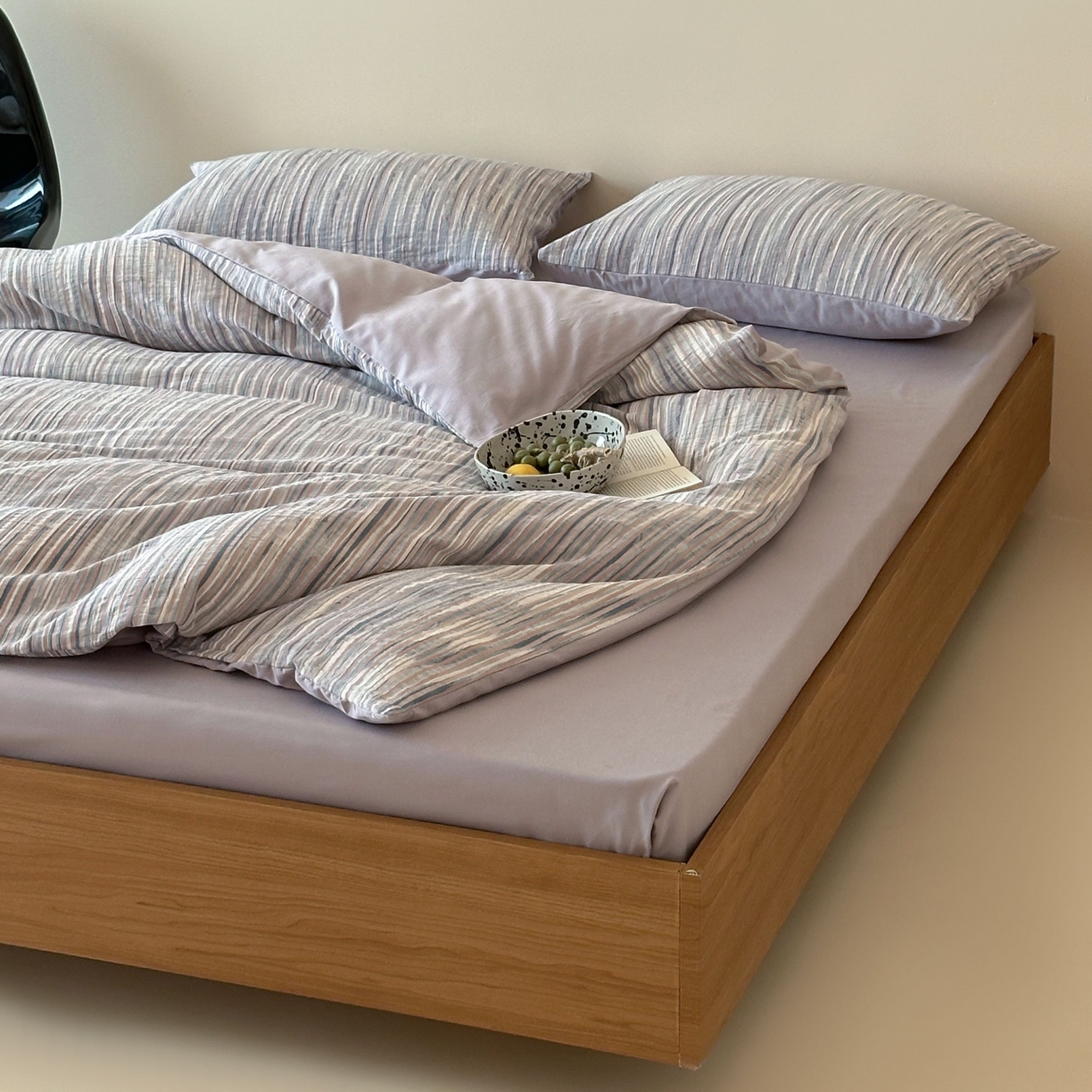 91家纺网 家纺一手货源 找家纺 云上 2026新款全棉纯棉色纺混段染条四件套-暮光 暮光-蓝紫