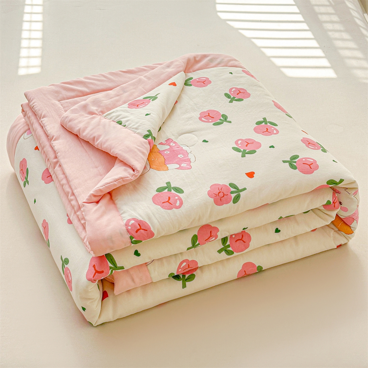 91家纺网 家纺一手货源 找家纺 晓时候 2026新款小清新印花夏被夏凉被空调被新疆棉花被被子被芯 曼塔玫瑰