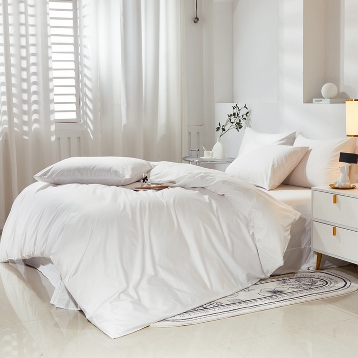 91家纺网 家纺一手货源 找家纺 晶缦家纺 2026新款喷气A类全棉13376纯棉斜纹纯色多规格四件套 沐朗-本白