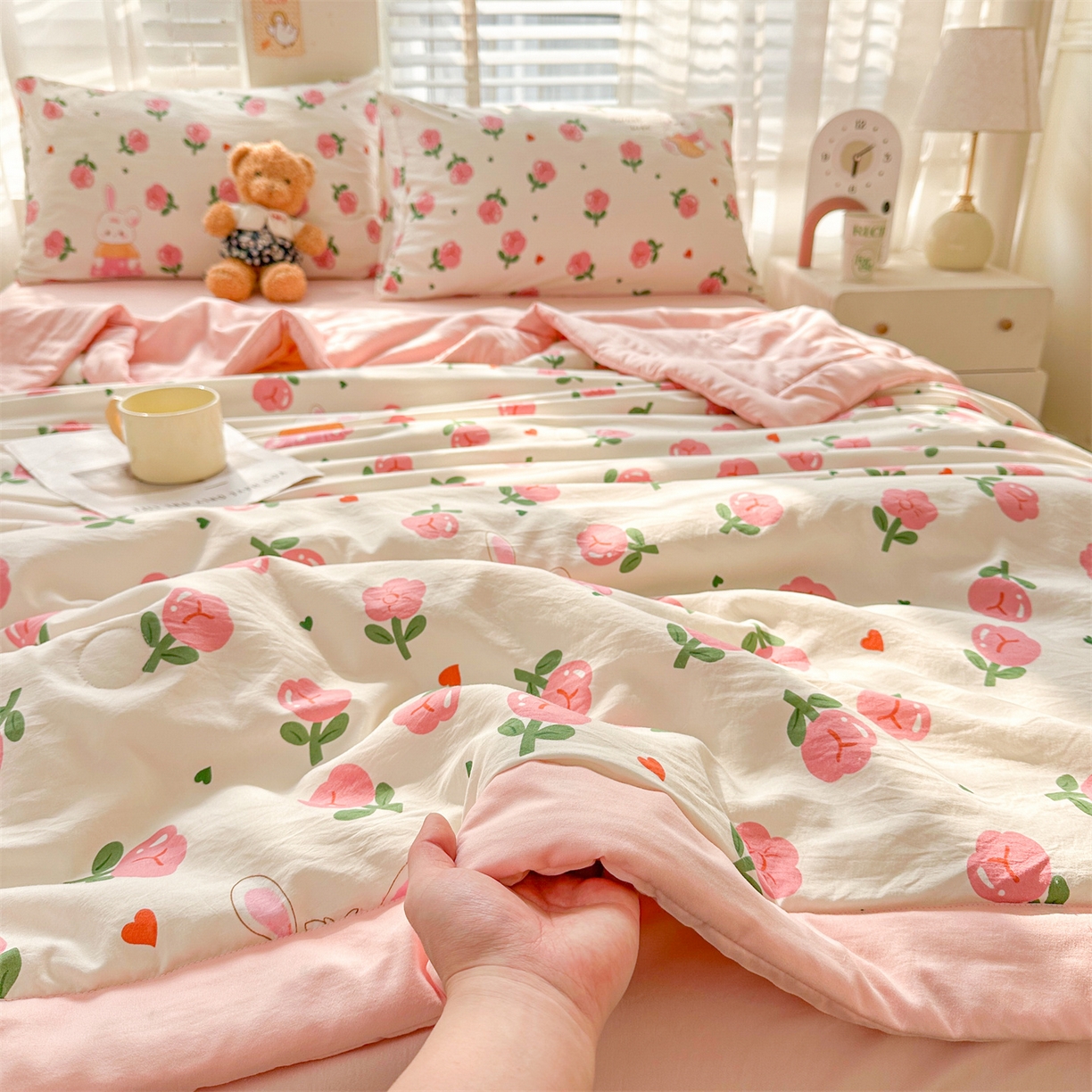 91家纺网 家纺一手货源 找家纺 晓时候 2026新款小清新印花夏被夏凉被空调被新疆棉花被被子被芯 曼塔玫瑰