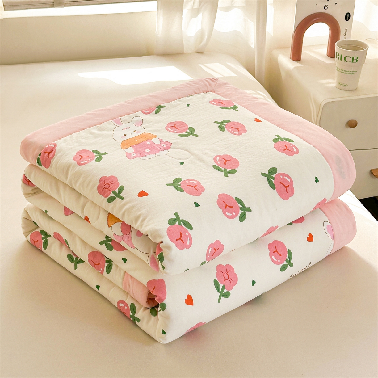 91家纺网 家纺一手货源 找家纺 晓时候 2026新款小清新印花夏被夏凉被空调被新疆棉花被被子被芯 曼塔玫瑰