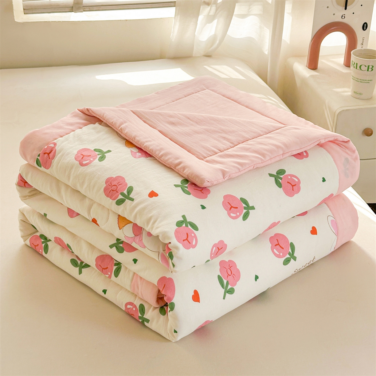 91家纺网 家纺一手货源 找家纺 晓时候 2026新款小清新印花夏被夏凉被空调被新疆棉花被被子被芯 曼塔玫瑰