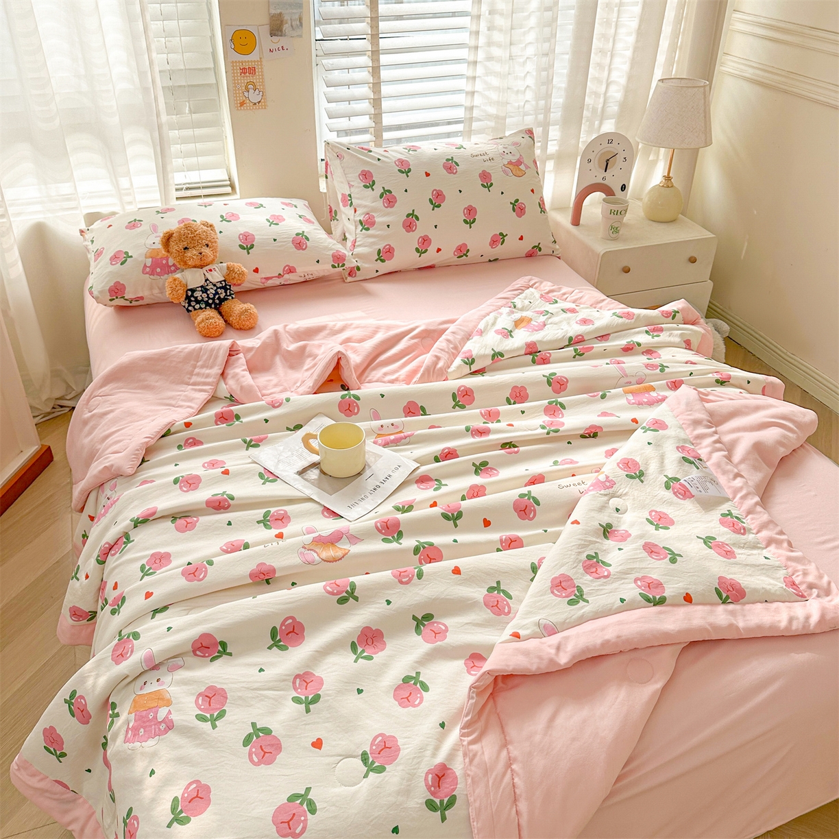 91家纺网 家纺一手货源 找家纺 晓时候 2026新款小清新印花夏被夏凉被空调被新疆棉花被被子被芯 曼塔玫瑰