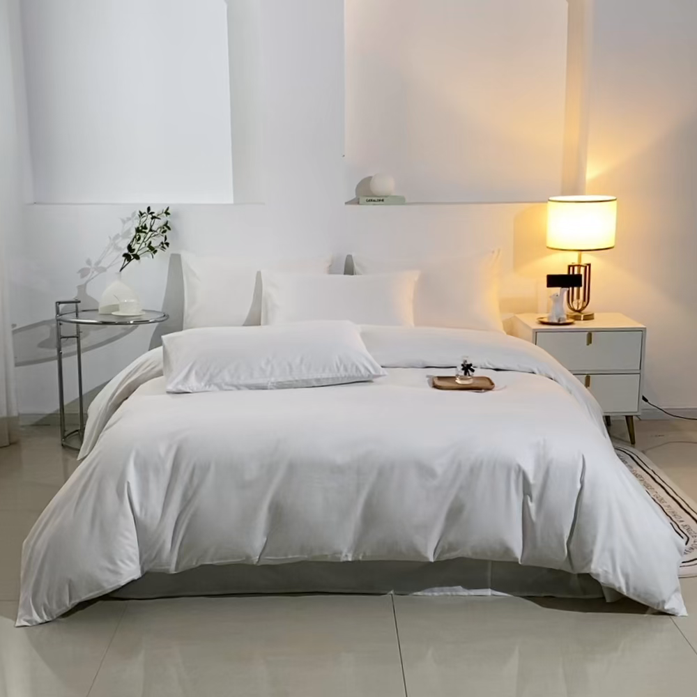 91家纺网 家纺一手货源 找家纺 晶缦家纺 2026新款喷气A类全棉13376纯棉斜纹纯色多规格四件套 沐朗-本白