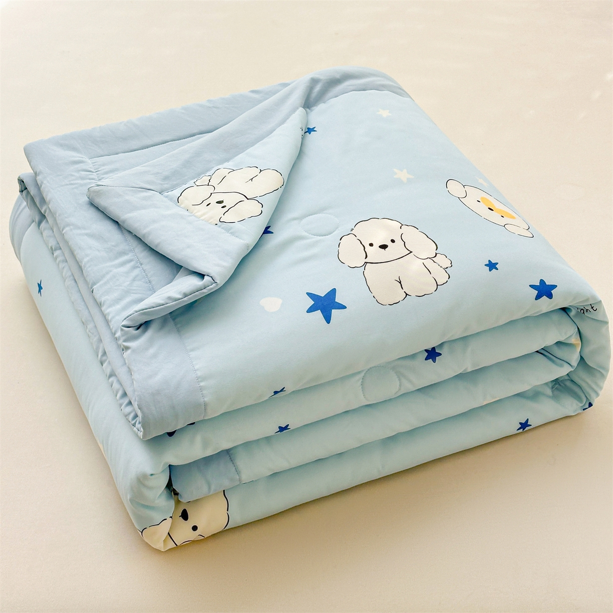 91家纺网 家纺一手货源 找家纺 晓时候 2026新款小清新印花夏被夏凉被空调被新疆棉花被被子被芯 泡芙狗