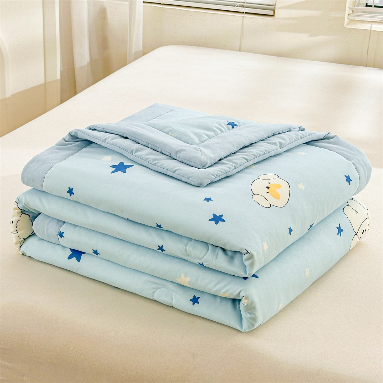 91家纺网 家纺一手货源 找家纺 晓时候 2026新款小清新印花夏被夏凉被空调被新疆棉花被被子被芯 泡芙狗