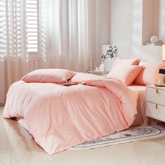 91家纺网 家纺一手货源 找家纺 晶缦家纺 2026新款喷气A类全棉13376纯棉斜纹纯色多规格四件套 沐朗-粉玉