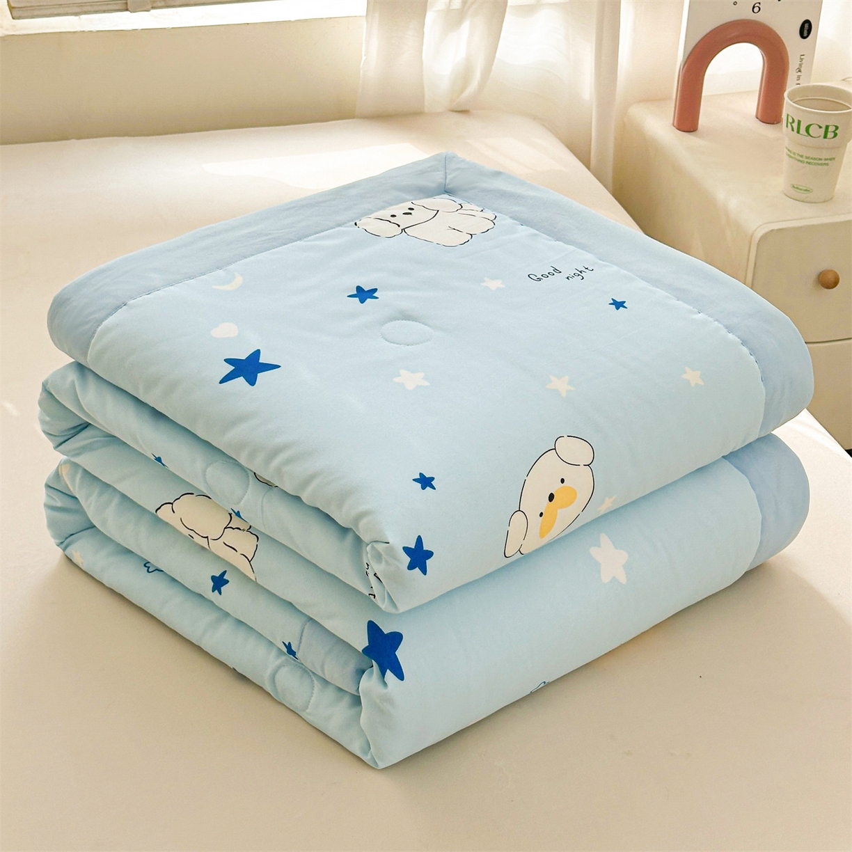 91家纺网 家纺一手货源 找家纺 晓时候 2026新款小清新印花夏被夏凉被空调被新疆棉花被被子被芯 泡芙狗