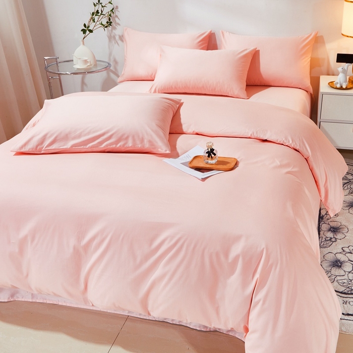 91家纺网 家纺一手货源 找家纺 晶缦家纺 2026新款喷气A类全棉13376纯棉斜纹纯色多规格四件套 沐朗-粉玉