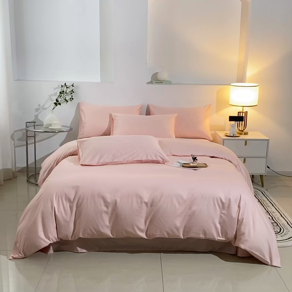 91家纺网 家纺一手货源 找家纺 晶缦家纺 2026新款喷气A类全棉13376纯棉斜纹纯色多规格四件套 沐朗-粉玉