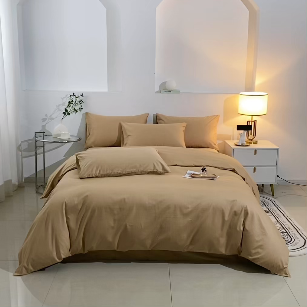 91家纺网 家纺一手货源 找家纺 晶缦家纺 2026新款喷气A类全棉13376纯棉斜纹纯色多规格四件套 沐朗-卡其