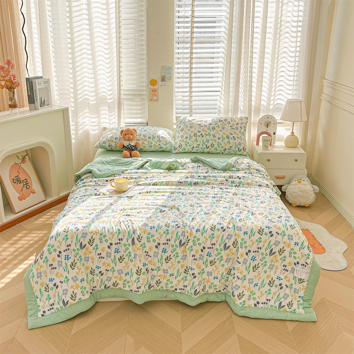 91家纺网 家纺一手货源 找家纺 晓时候 2026新款小清新印花夏被夏凉被空调被新疆棉花被被子被芯 清新小花