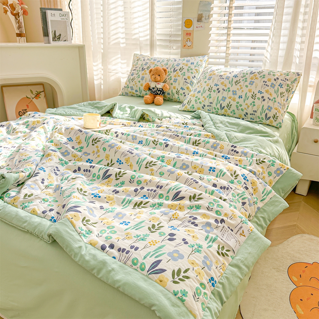 91家纺网 家纺一手货源 找家纺 晓时候 2026新款小清新印花夏被夏凉被空调被新疆棉花被被子被芯 清新小花