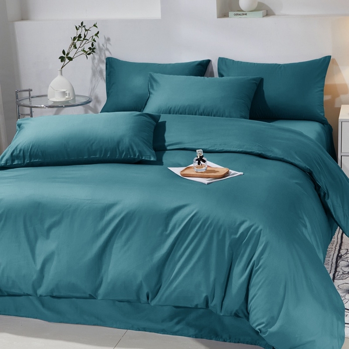 91家纺网 家纺一手货源 找家纺 晶缦家纺 2026新款喷气A类全棉13376纯棉斜纹纯色多规格四件套 沐朗-孔雀绿