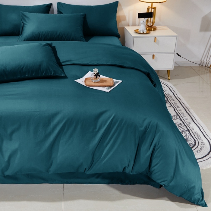 91家纺网 家纺一手货源 找家纺 晶缦家纺 2026新款喷气A类全棉13376纯棉斜纹纯色多规格四件套 沐朗-孔雀绿