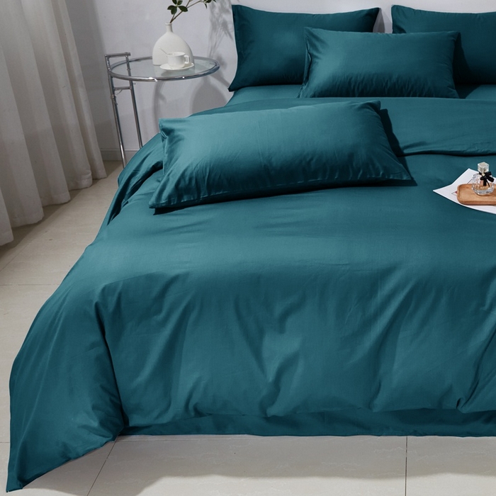 91家纺网 家纺一手货源 找家纺 晶缦家纺 2026新款喷气A类全棉13376纯棉斜纹纯色多规格四件套 沐朗-孔雀绿