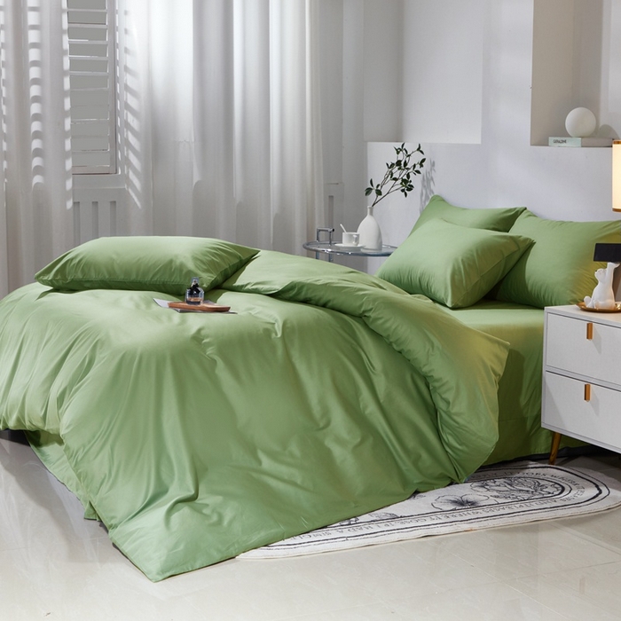 91家纺网 家纺一手货源 找家纺 晶缦家纺 2026新款喷气A类全棉13376纯棉斜纹纯色多规格四件套 沐朗-抹茶绿